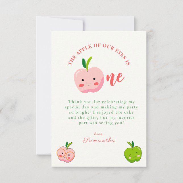 The Apple of Our Eyes first birthday Thank You Card (Front)