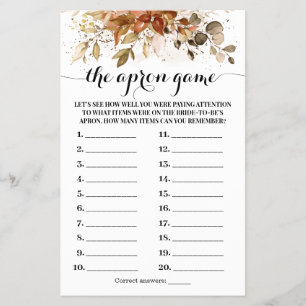 The Apron Autumn Fall Bridal Shower Game Card