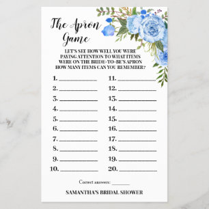 The Apron Bridal Shower Blue Flowers Game Card