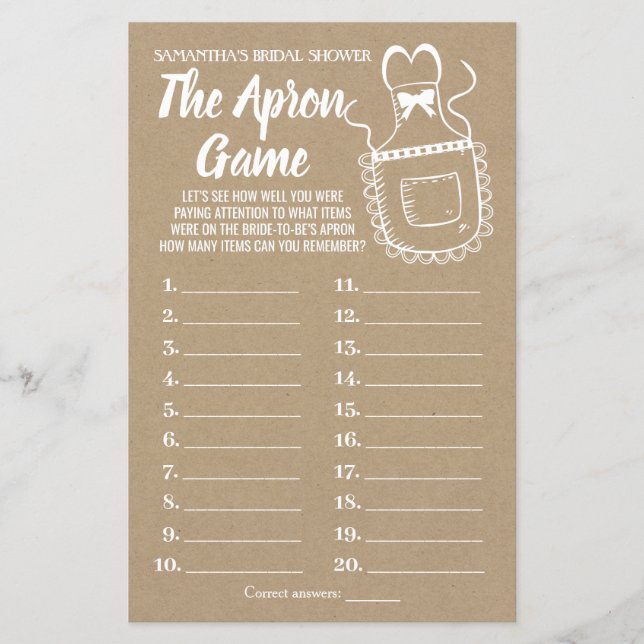 The Apron bridal shower english spanish game (Front)