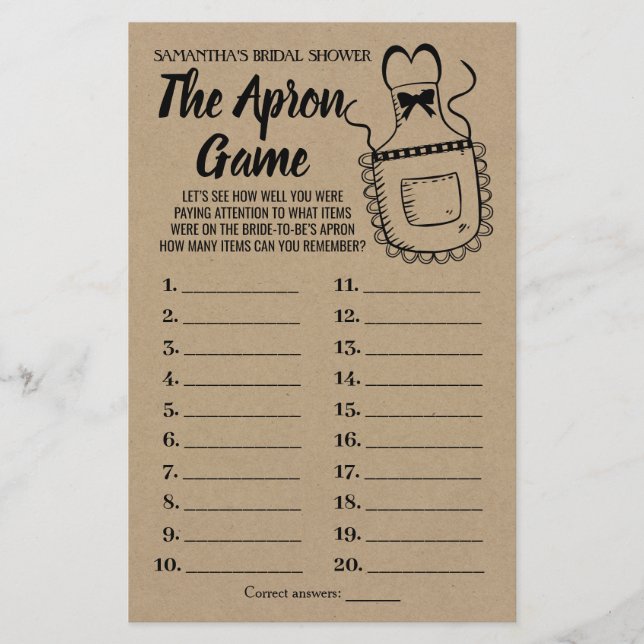 The Apron bridal shower english spanish game (Front)