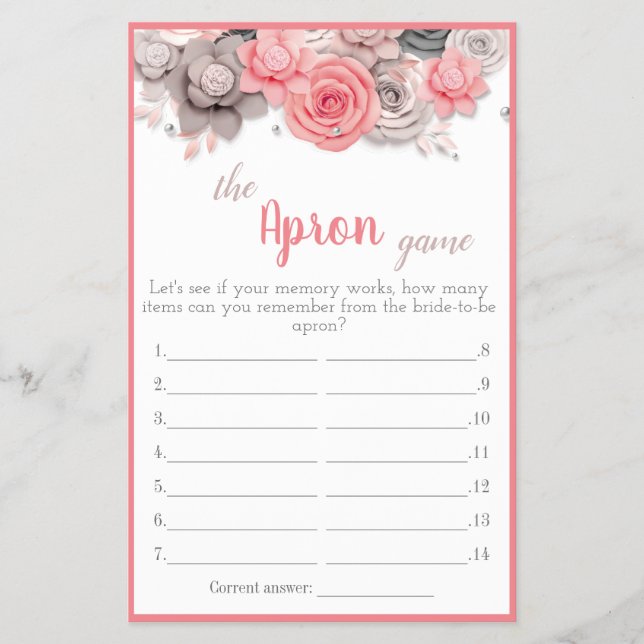 The Apron Bridal Shower Game Card (Front)