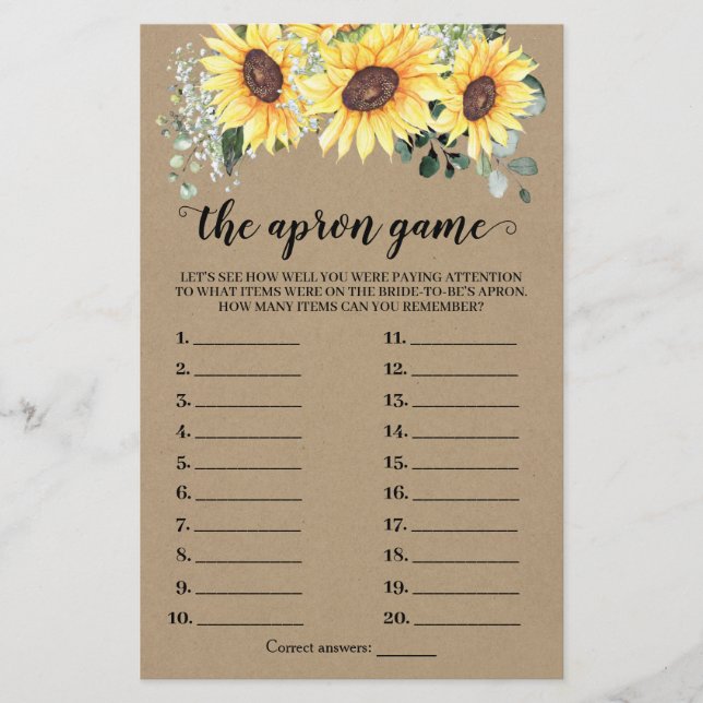 The Apron Bridal Shower Greenery Sunflowers Card (Front)