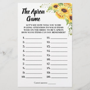 The Apron Bridal Shower Sunflowers Game Card