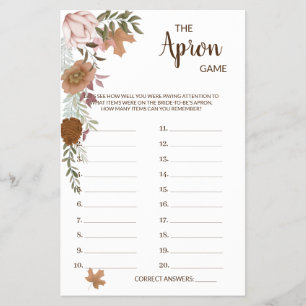 The Apron Game Boho Autumn Bridal Shower Game Card