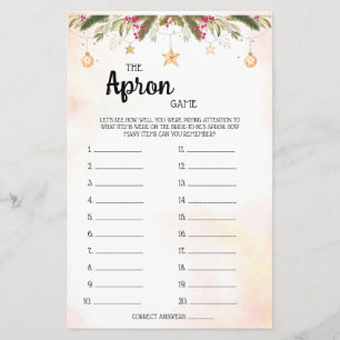 The Apron Game Christmas Bridal Shower Game Card F