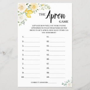 The Apron Game White Roses Bridal Shower Game Card