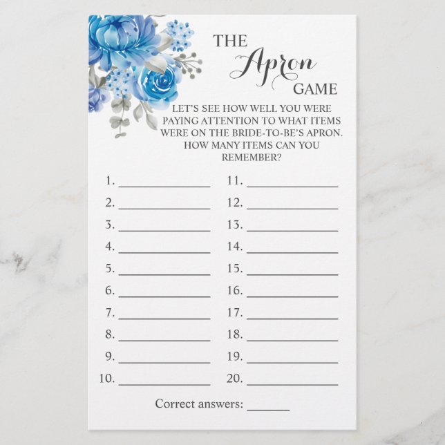 The Apron Shower Blue Flower Game Card (Front)