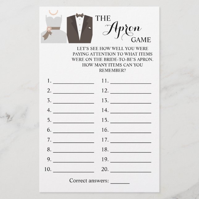 The Apron Shower Bride and Groom Game Card (Front)