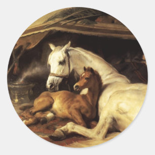 THE ARAB TENT WITH HORSES ,OTHER ANIMALS CLASSIC ROUND STICKER
