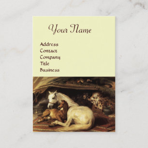 THE ARAB TENT WITH HORSES,OTHER ANIMALS,cream Business Card