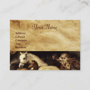 THE ARAB TENT WITH HORSES ,OTHER ANIMALS Parchment Business Card
