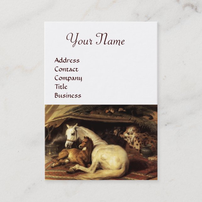 THE ARAB TENT WITH HORSES,OTHER ANIMALS, white Business Card (Front)