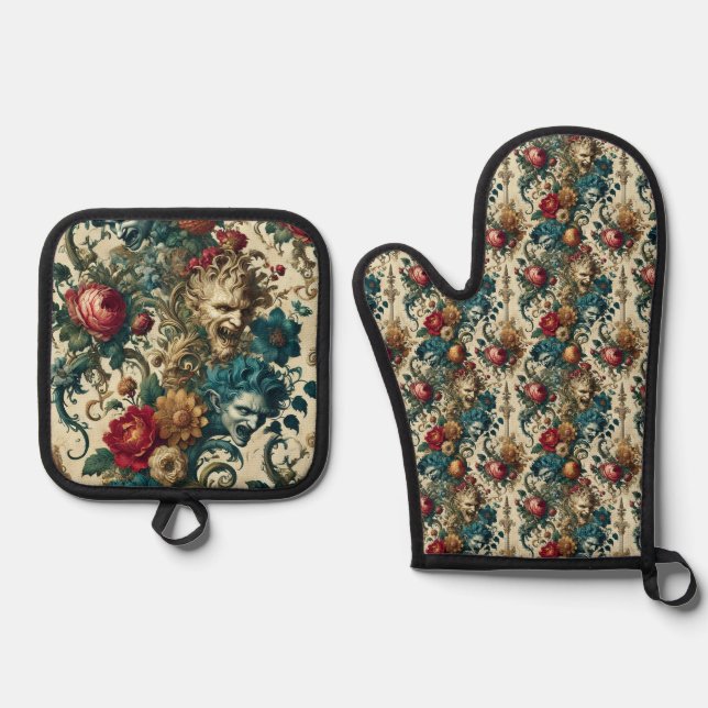 The Arcane Anarchy – Gothic Victorian  Oven Mitt & Pot Holder Set (Front)