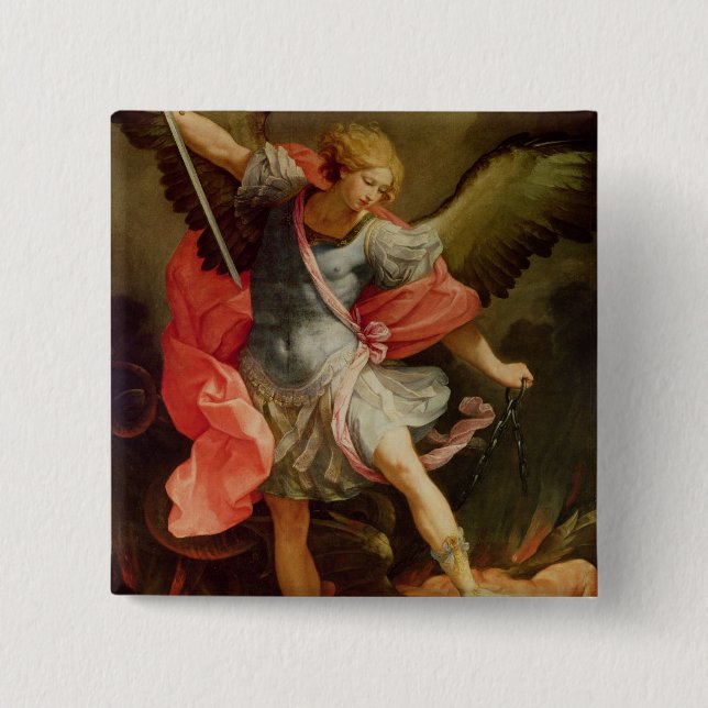 The Archangel Michael defeating Satan 15 Cm Square Badge (Front)