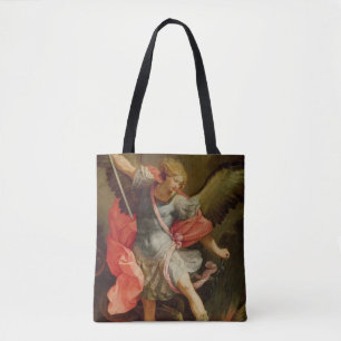 The Archangel Michael defeating Satan Tote Bag