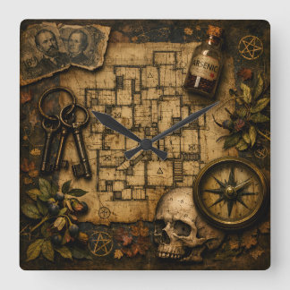 The Architect of Death: H.H. Holmes Murder Castle Square Wall Clock