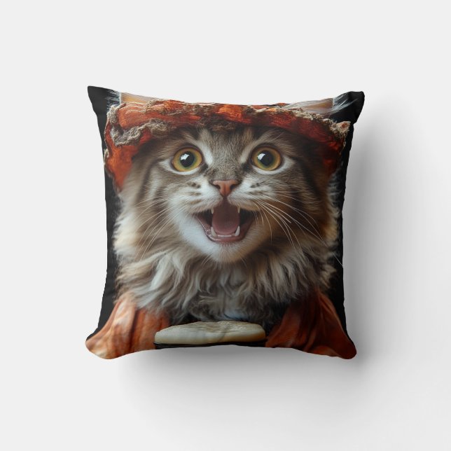 The Aristocratic Feline Throw Pillow (Front)
