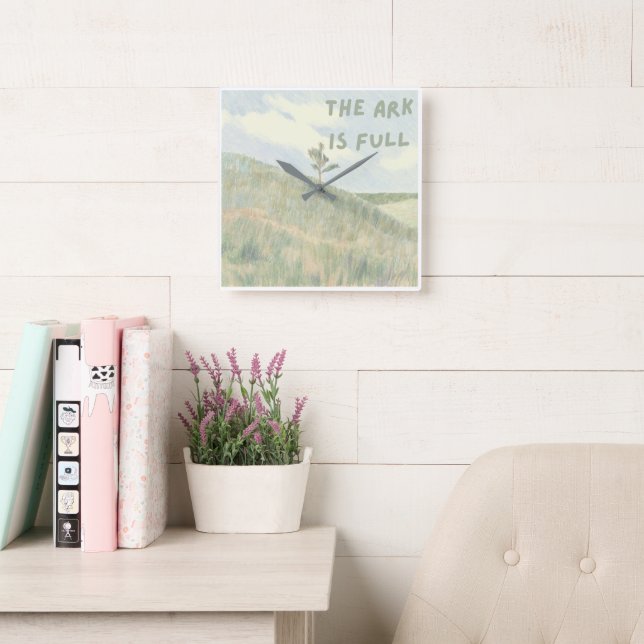 'The Ark Is Full' Funny Pet Space Modern Farmhouse Square Wall Clock (Reading Room)