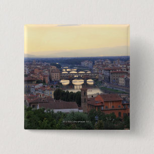 The Arno River and Ponte Vecchio in Florence, 15 Cm Square Badge