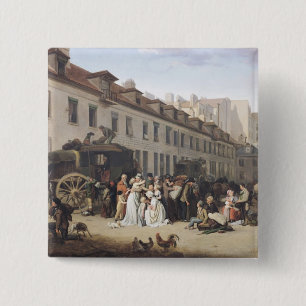 The Arrival of a Stagecoach at the Terminus 15 Cm Square Badge