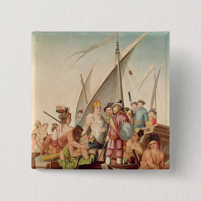 The Arrival of Hernando Cortes  in Mexico 15 Cm Square Badge (Front)