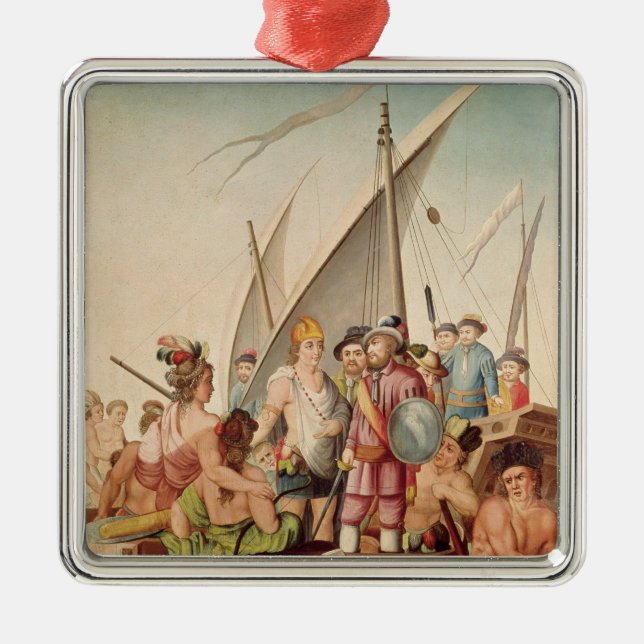 The Arrival of Hernando Cortes  in Mexico Metal Tree Decoration (Front)