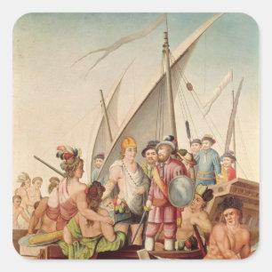 The Arrival of Hernando Cortes in Mexico Square Sticker