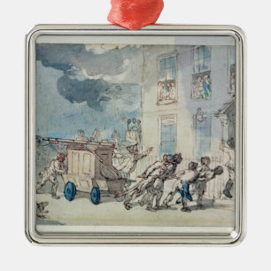 The Arrival of the Fire Engine (w/c, pen and ink, Metal Tree Decoration