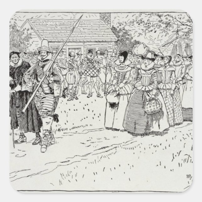 The Arrival of the Young Women at Jamestown Square Sticker (Front)