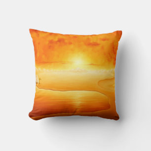 "The Arrival" surrealistic sunset desert painting Cushion