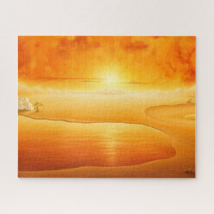 "The Arrival" surrealistic sunset desert painting Jigsaw Puzzle