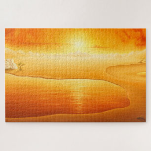 "The Arrival" surrealistic sunset desert painting Jigsaw Puzzle