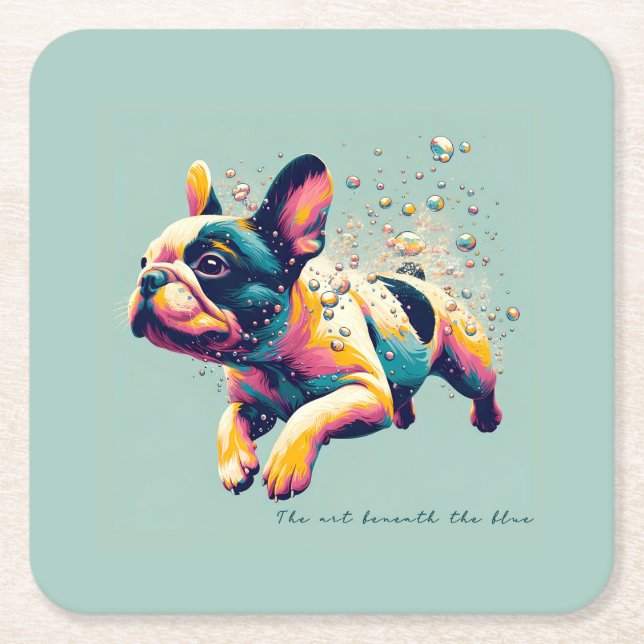 The Art Beneath the Blue Square Paper Coaster (Front)