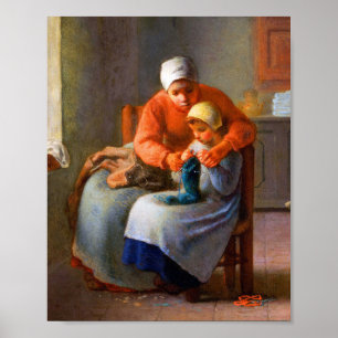 The Art knitting lesson by Jean-François Millet Poster