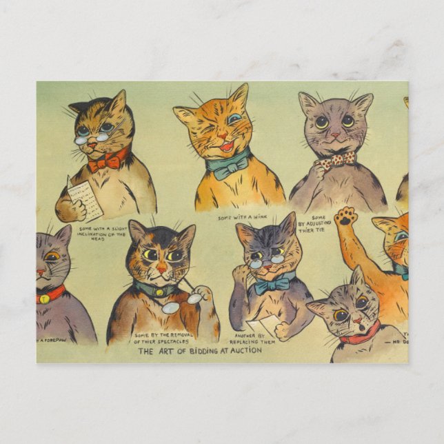 The Art of Bidding at Auction by Louis Wain Postcard (Front)