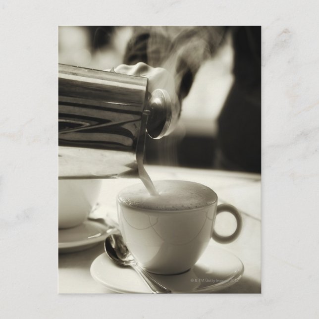 The art of fresh coffee making / adding steamed postcard (Front)
