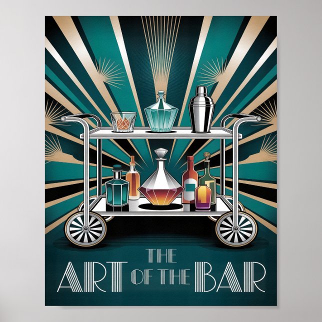 The Art of the Bar Art Deco Cocktail Cart Poster (Front)