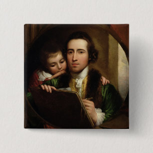 The Artist and his son Raphael, c.1773 (oil on can 15 Cm Square Badge