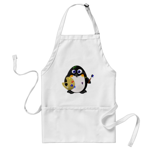 "The Artist" -- Cute Painter Penguin Standard Apron (Front)