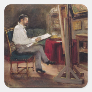 The Artist Morot in his Studio, c.1874 Square Sticker