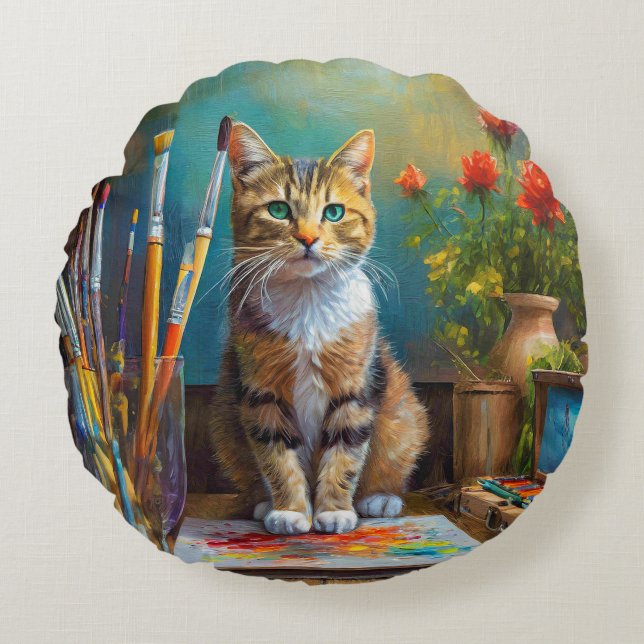 The Artistic Cat Round Cushion (Front)