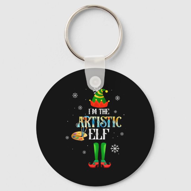 The Artistic Elf Squad Elf Family Christmas Pajama Key Ring (Front)