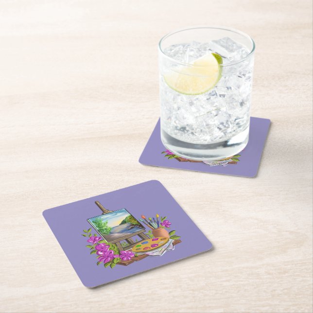 The artist's easel. square paper coaster (Insitu)