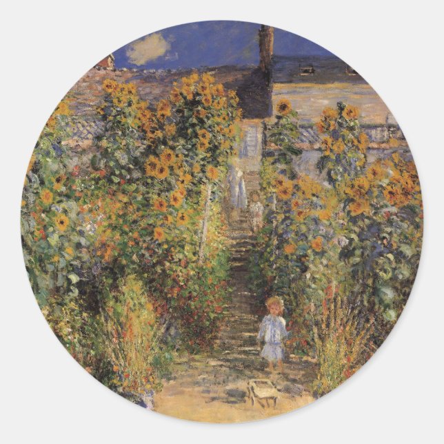 The Artist's Garden at Vetheuil by Claude Monet Classic Round Sticker (Front)