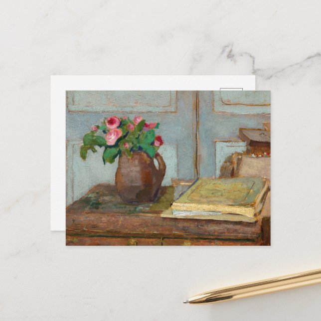 The Artist's Paint Box and Moss Roses by Vuillard Holiday Postcard (Front/Back In Situ)