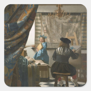 The Artist's Studio, c.1665-66 (oil on canvas) Square Sticker