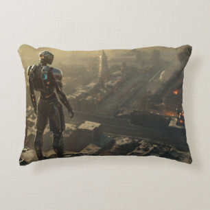 The Ascendant Guardian: Futuristic Cyberpunk  Decorative Cushion