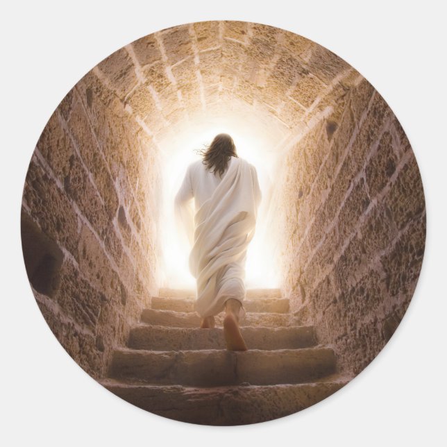 The Ascension – Jesus Walking Into the Light Classic Round Sticker (Front)