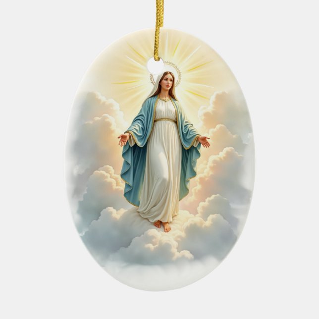 The Assumption of Mary God's Peace and Blessings Ceramic Tree Decoration (Front)